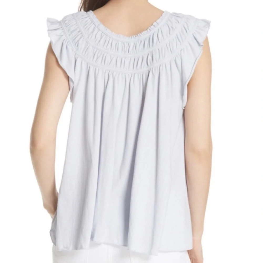 Free People We The Free Light Whimsy Blue Coconut Gathered Tee -med